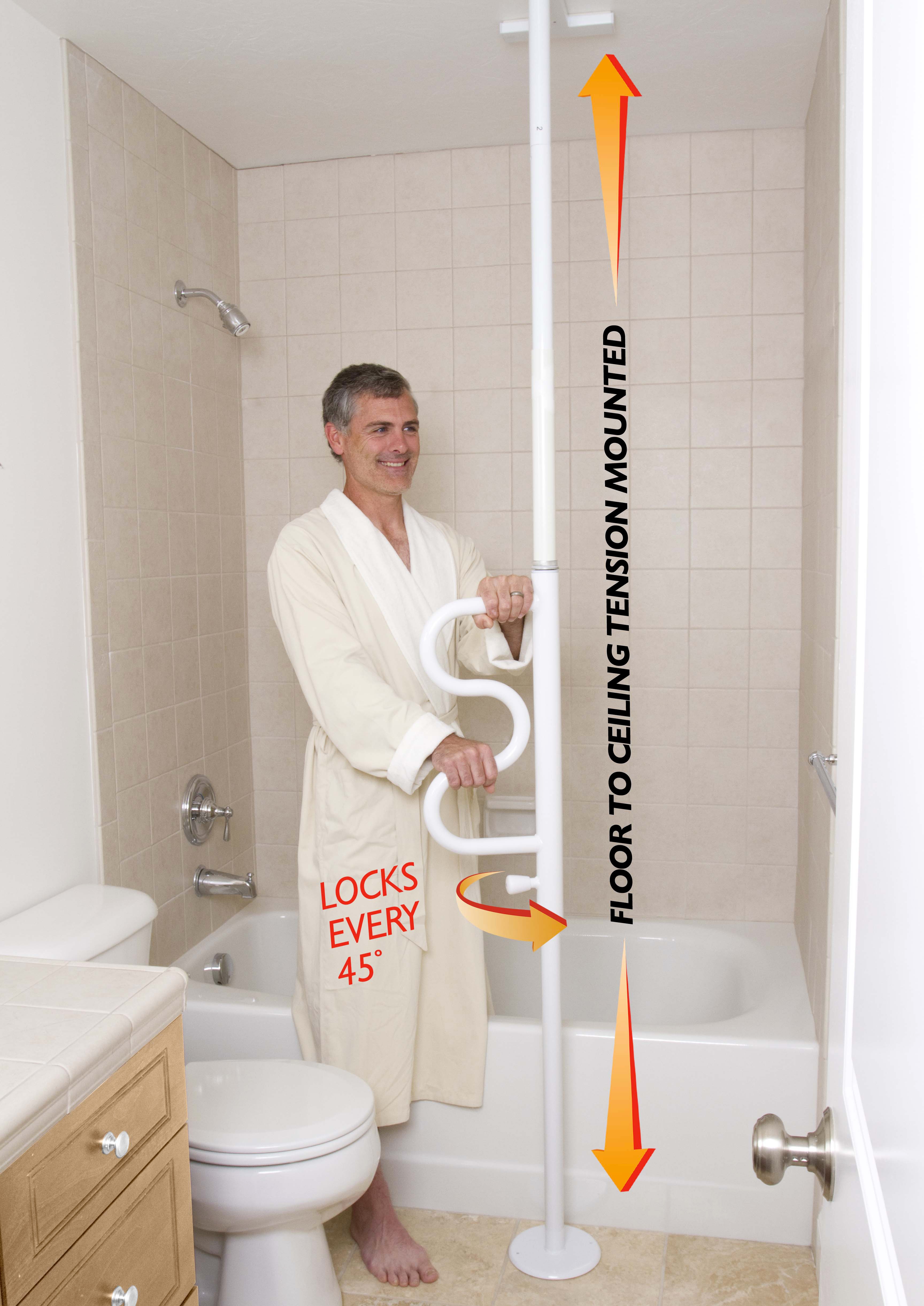 Security Pole and Curve Grab Bar, White