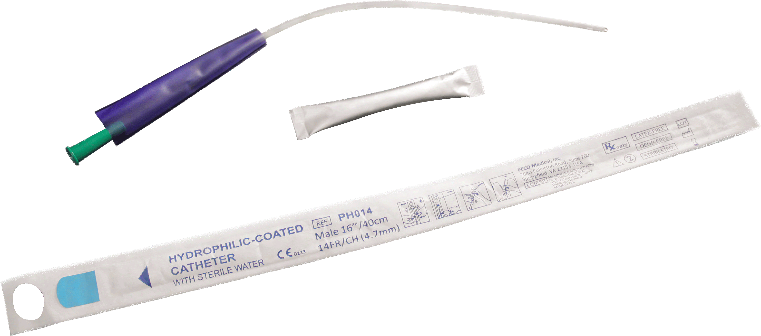 Hydrophilic Male Catheter with Sterile Easy-Burst Water Pouch and Touch-Free Sleeve 12 Fr 16"
