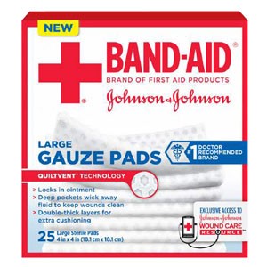 "J & J Band-Aid First Aid Gauze Pads 4"" x 4"" 25 CT"