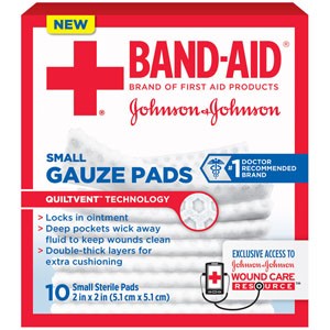 "J & J Band-Aid First Aid Gauze Pads 2"" x 2"" 10 CT"