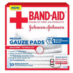 "J & J Band-Aid First Aid Gauze Pads 3"" x 3"" 10 CT"