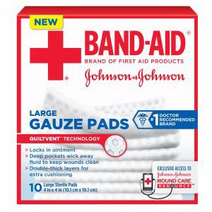 "J & J Band-Aid First Aid Gauze Pads 4"" x 4"" 10 CT"