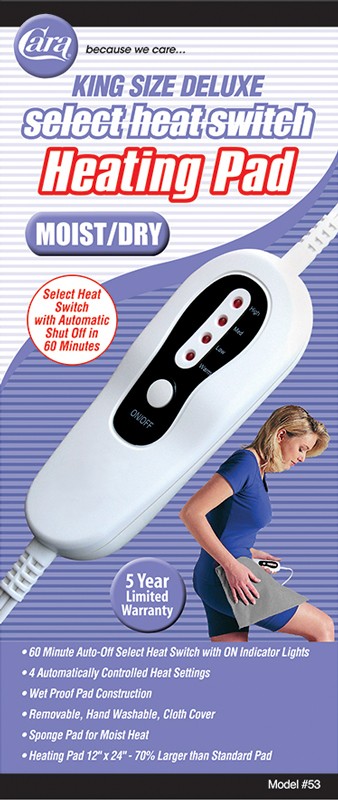 "King Size Heating Pad, Moist/Dry, 12"" x 24"", 90 Minute Auto Off"