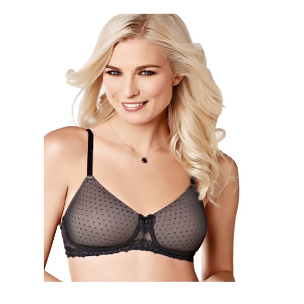 Amoena Lara Lace Wire-Free Bra, Soft Cup, Size 40D, Black/Skin Ref# 5294940DBS