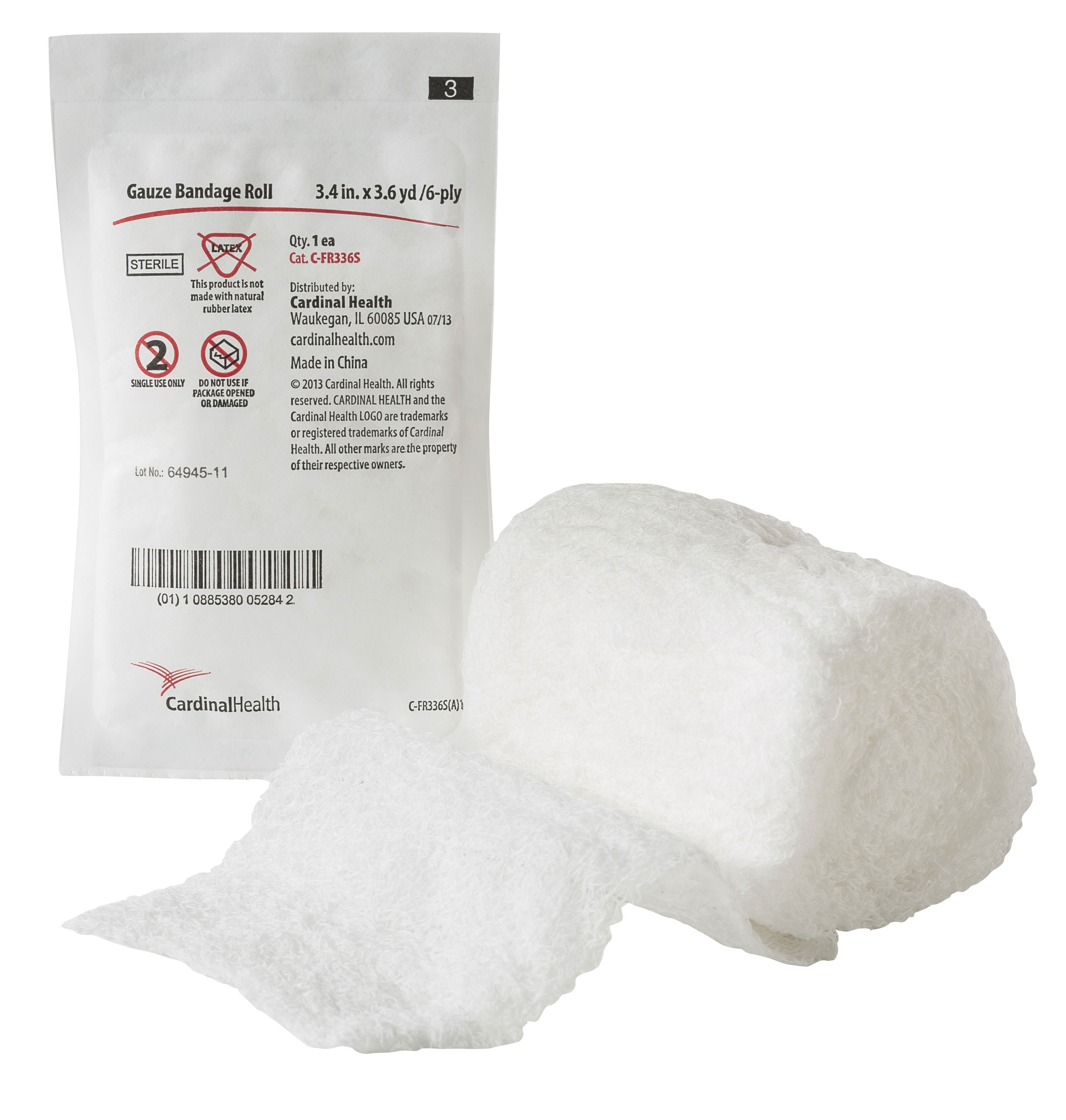 "Gauze Bandage Roll, 2.25"" x 3 yd, 6-ply, Sterile, Latex Free"