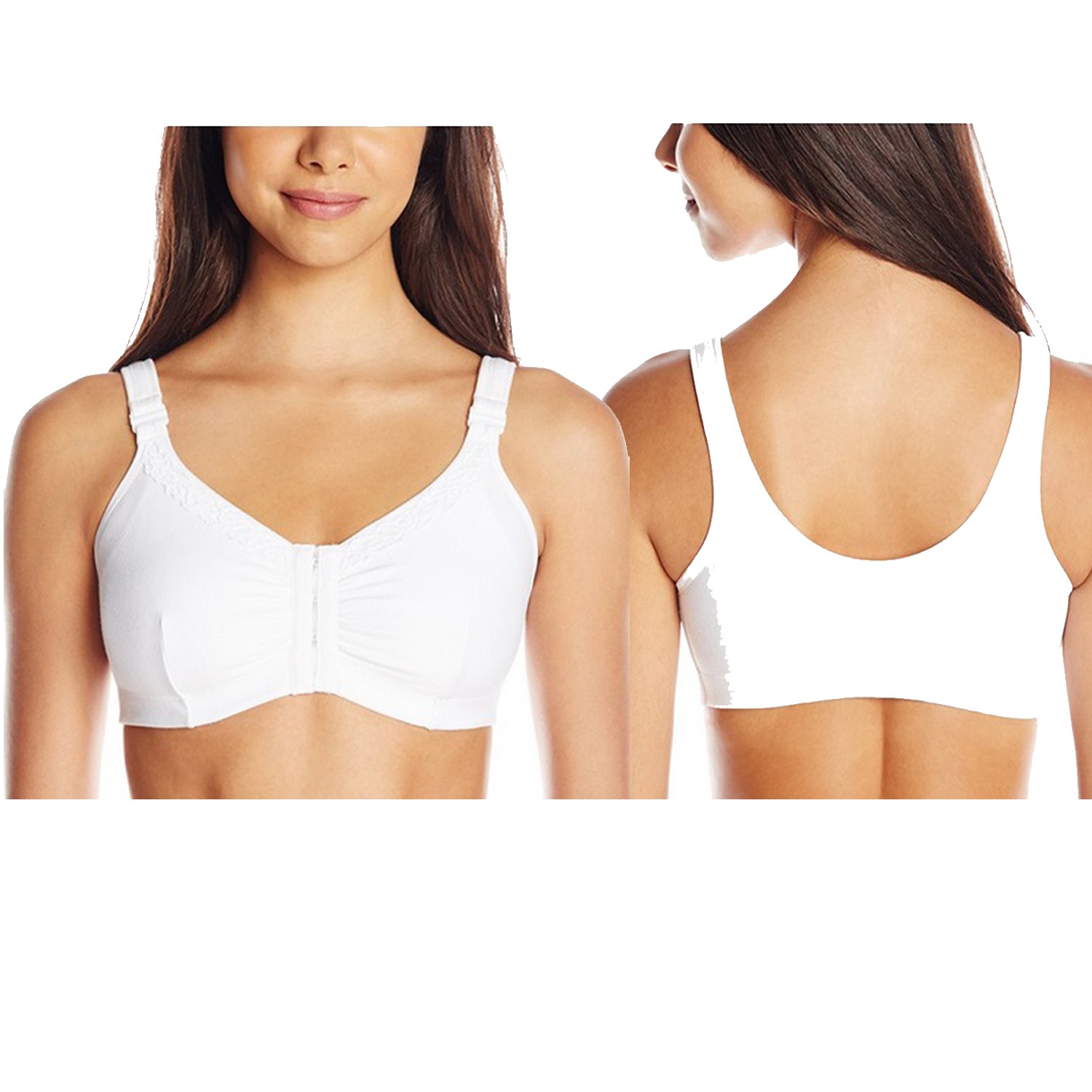 Amoena Hannah Wire-Free Post-Surgical Bra, Front Closure, Medium, Size A/B (36/38), White Ref# 52160