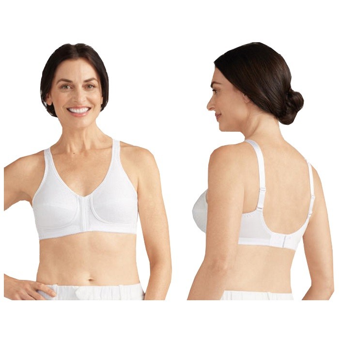 Amoena Greta Wire-Free Bra, Soft Cup, Front and Back Closure, Size 40D, White Ref# 5212440DWH