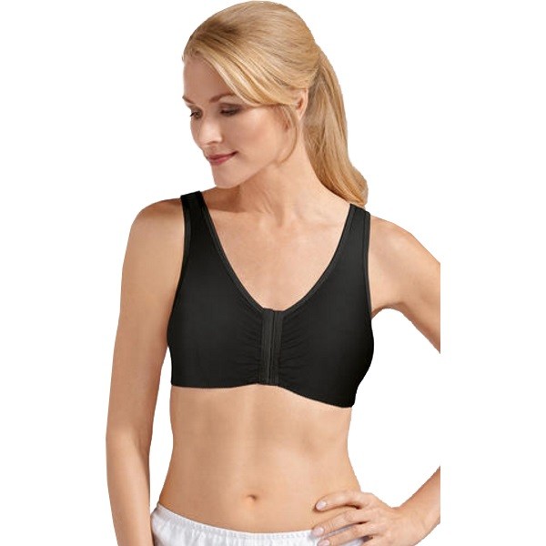 Amoena Frances Wire-Free Post-Surgical Bra, Front-Closure, Size A/B, 2XL, Black Ref# 521282XABBK