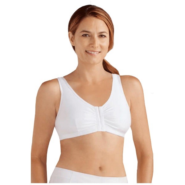 Amoena Frances Wire-Free Post-Surgical Bra, Front-Closure, Size A/B (40/42), Large, White Ref# 52128