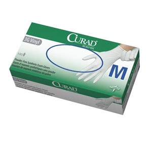 CURAD Non-Sterile Powder-Free Stretch 3G Vinyl Exam Glove Medium. Prop 65 Sku for California