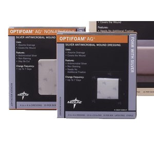 "Optifoam Ag Foam Dressing with Ionic silver 4"" x 4"""