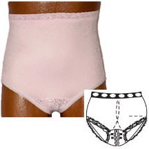 OPTIONS Split-Lace Crotch with Built-In Barrier/Support, Soft Pink, Center Stoma, X-Large 10, Hips 4