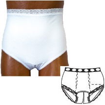 OPTIONS Split-Cotton Crotch with Built-In Barrier/Support, White, Dual Stoma, Medium 6-7, Hips 37" -