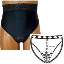OPTIONS Ladies' Backless with Split-Lace Crotch and Built-In Barrier/Support, Black, Center Stoma, X