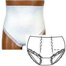 OPTIONS Ladies' Brief with Built-In Barrier/Support, White, Dual Stoma, X-Large 10, Hips 45" - 47"