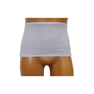 Men's Wrap/Brief with Open Crotch and Built-in Ostomy Barrier/Support Gray, Center Stoma, Small 32-3