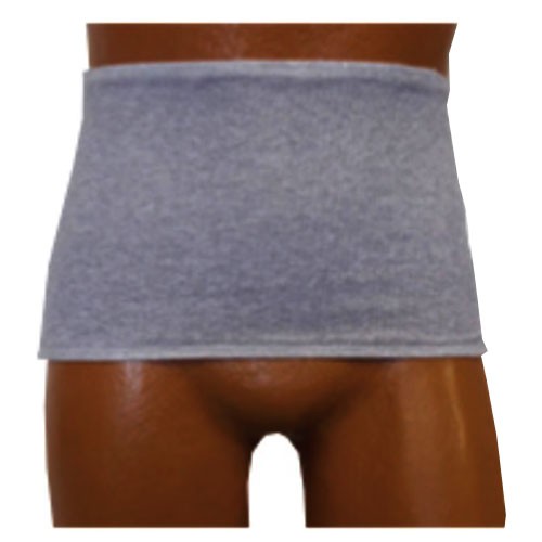 Men's Wrap/Brief with Open Crotch and Built-in Ostomy Barrier/Support Gray, Center Stoma, X-Large
