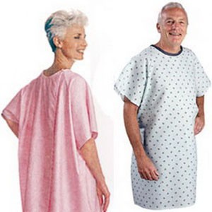 Adult Patient Gown, Blue Plaid