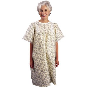 LadyLace Patient Gown with Short Sleeves, One Size, Pink Rosebud