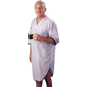 SleepShirt Men's Patient Gown, Large/X-Large, Blue Plaid
