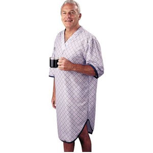 SleepShirt Men's Patient Gown, Blue Plaid, Small/Medium