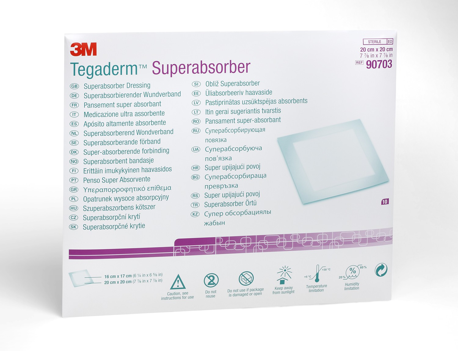 "Tegaderm Superabsorber Dressing, 8"" x 8"""