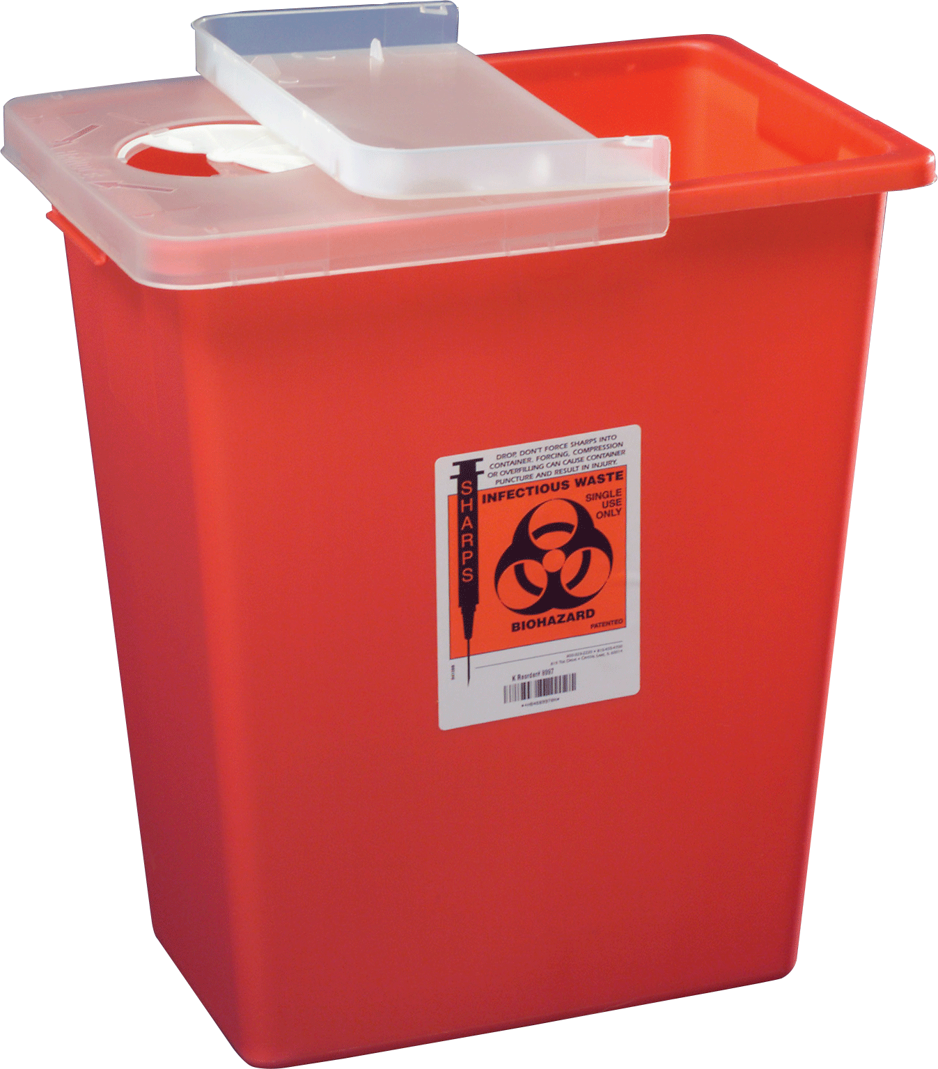 SharpSafety Sharps Container with Hinged Lid, Red, 8 Gallon