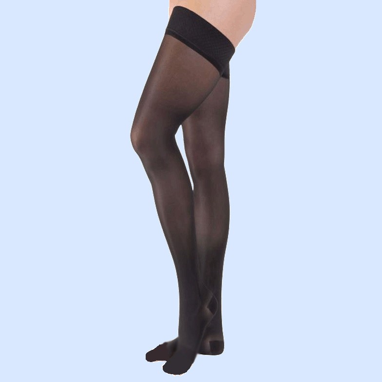 UltraSheer Thigh-High Compression Stockings with Silicone Dot Band, Large, 15-20 mmHg, Classic Black