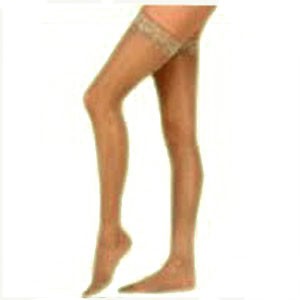 Thigh High,20-30,Sml,Bge,Clsd Toe,w/Sil Dot Band