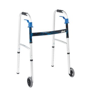 "Deluxe Trigger Release Folding Adult Walker with 5"" heels, Flame Blue Crossbrace"