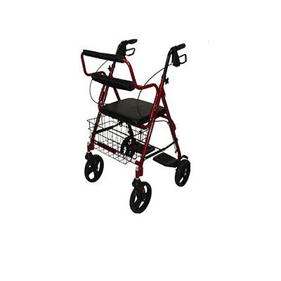 Transport Rollator with Padded Seat and Basket, Burgundy