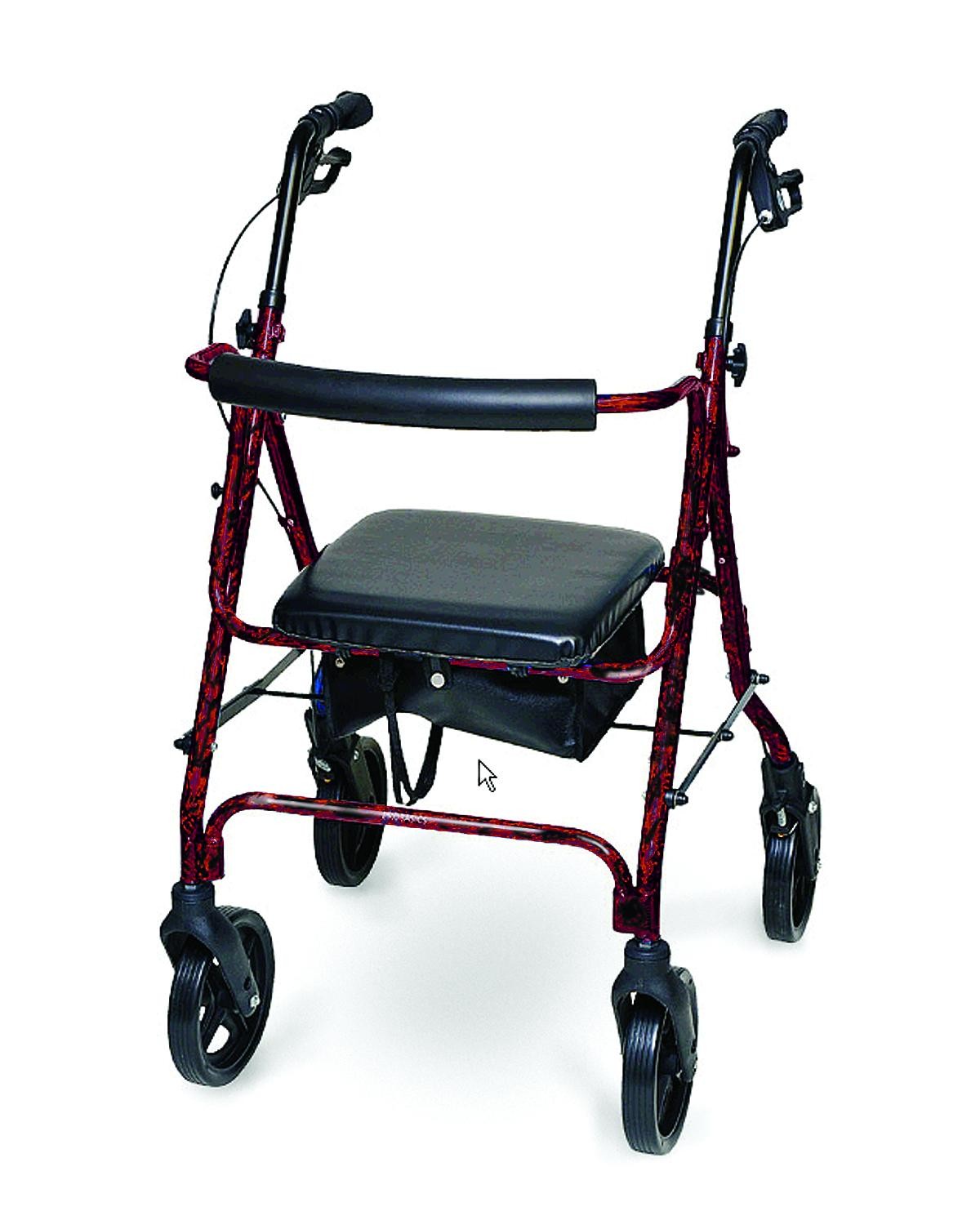 Deluxe Aluminum Rollator, Marble Burgundy