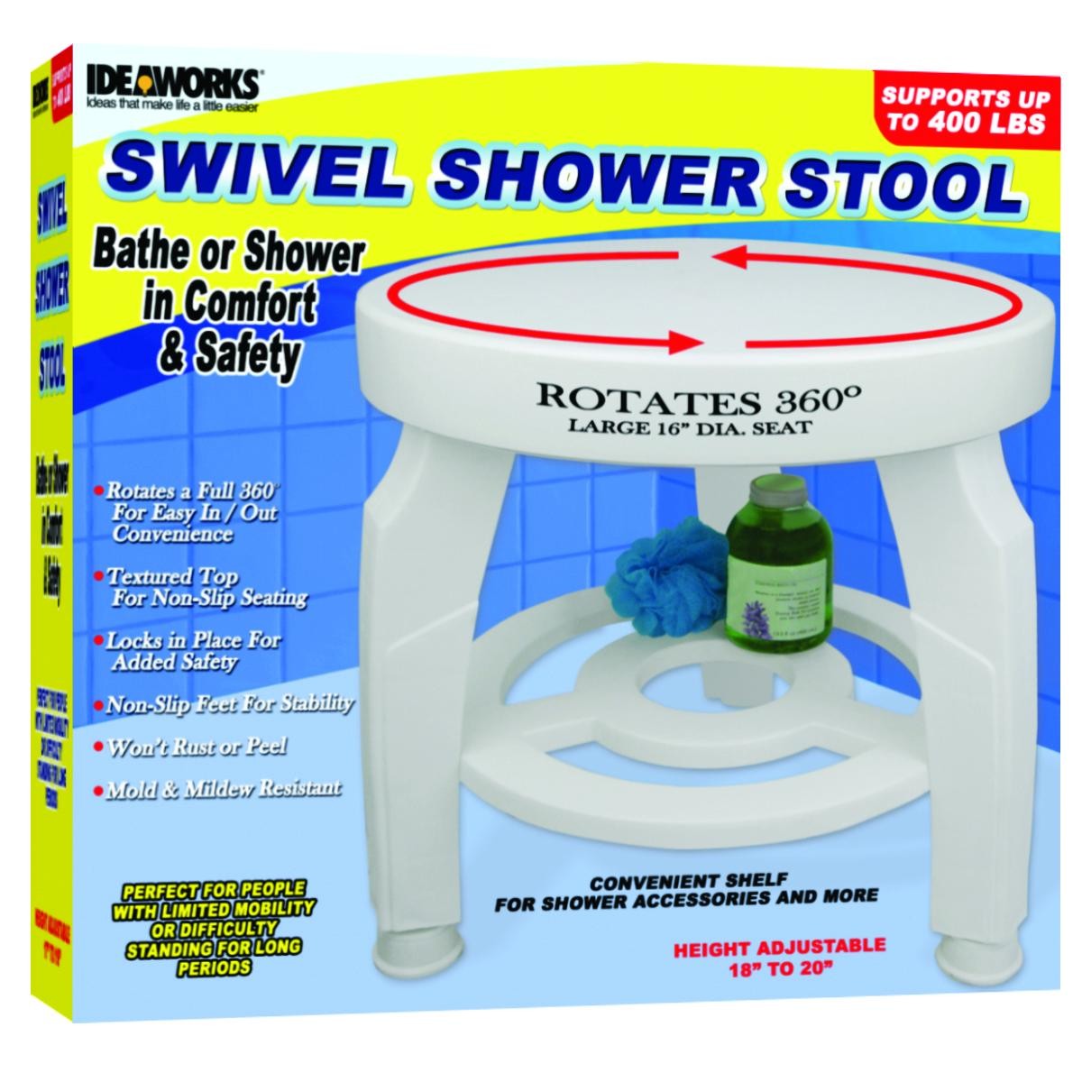 "Swivel Shower Stool, 16-1/2"" dia. Seat, Height Adjustable from 17"" - 19"""