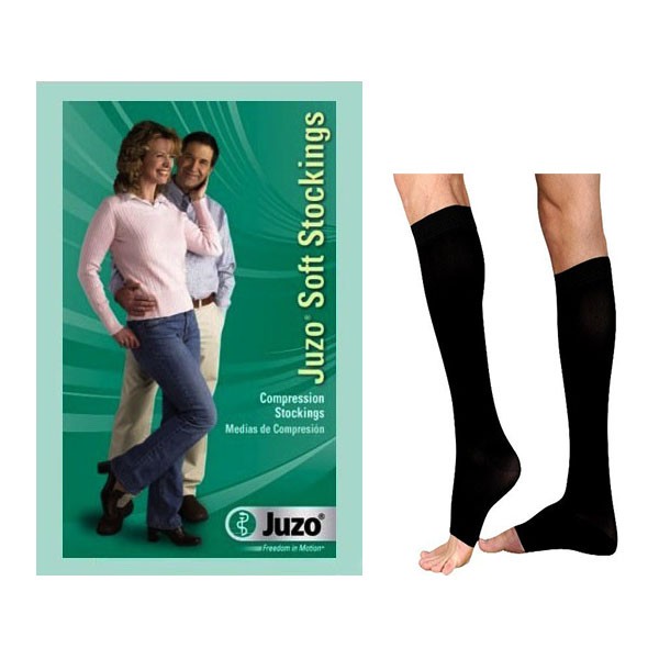 Juzo Soft Knee High, 20-30, Open, Black, Size 4