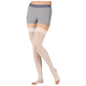 Juzo Soft Thigh-High with Left Hip Attachment, 30-40 mmHg, Regular, Open Toe, Beige, Size 2