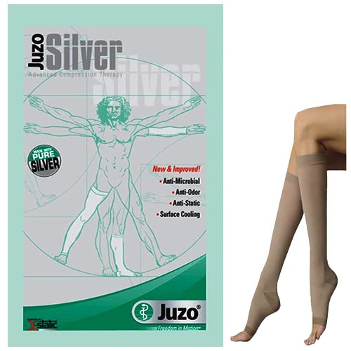 Juzo Soft Silver Knee-High, 20-30, Short, Open Toe, Beige, Size 3