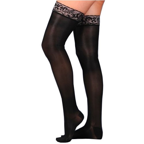 Juzo Naturally Sheer Thigh-High with Silicone Border, 20-30, Full Foot, Black, Size 2