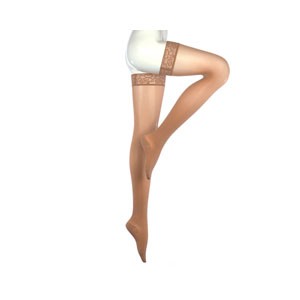 Mediven Sheer & Soft Thigh-High with Lace Silicone Band, 30-40 mmHg, Closed Toe, Natural, Size 3