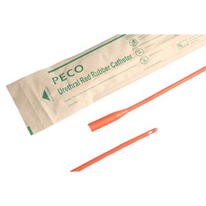 "PECO Male Straight Tip Red Rubber Intermittent Catheter 8 Fr 16"""