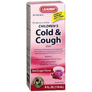 Leader Cold and Cough Elixir 4 oz., Red