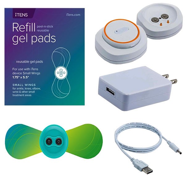 iTENS Device With Small Wings, 1 Pair Electrodes, USB Charger and Manual, Green