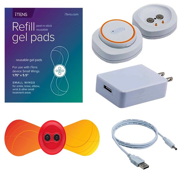 iTENS Device With Small Wings, 1 Pair Electrodes, USB Charger and Manual, Orange