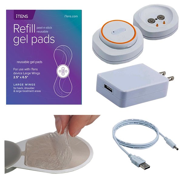 iTENS Device With Large Wings, 1 Pair Electrodes, USB Charger and Manual, White