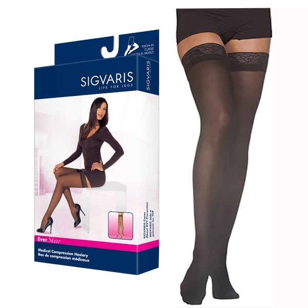 EverSheer Thigh High with Grip-Top, 20-30, Medium, Short, Closed, Black