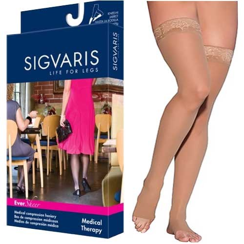 EverSheer Thigh-High with Grip Top, 20-30, Small, Short, Open, Suntan