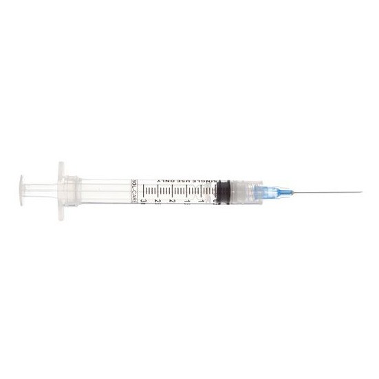 "Sol-Care Luer Lock Safety Syringe with Exchangeable Needle 25G x 5/8"", 3 mL (100 count)"