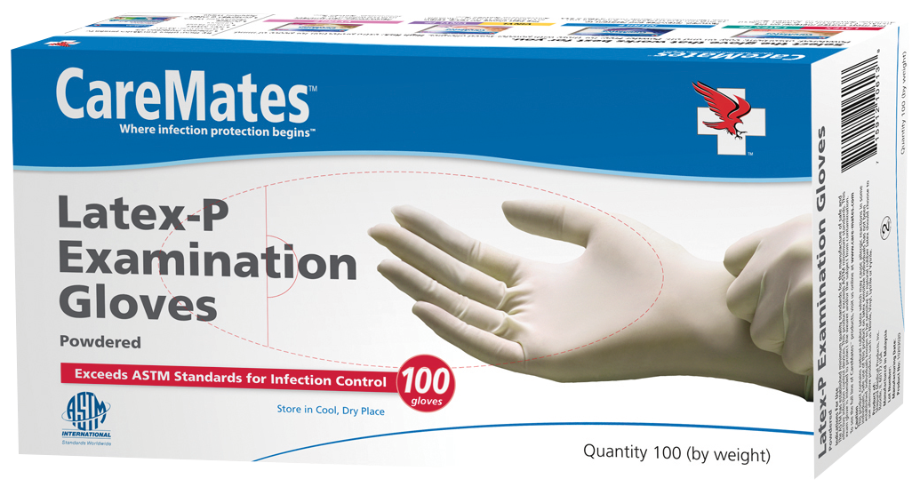 CareMates Latex Powdered Disposable Examination Gloves, X-Large