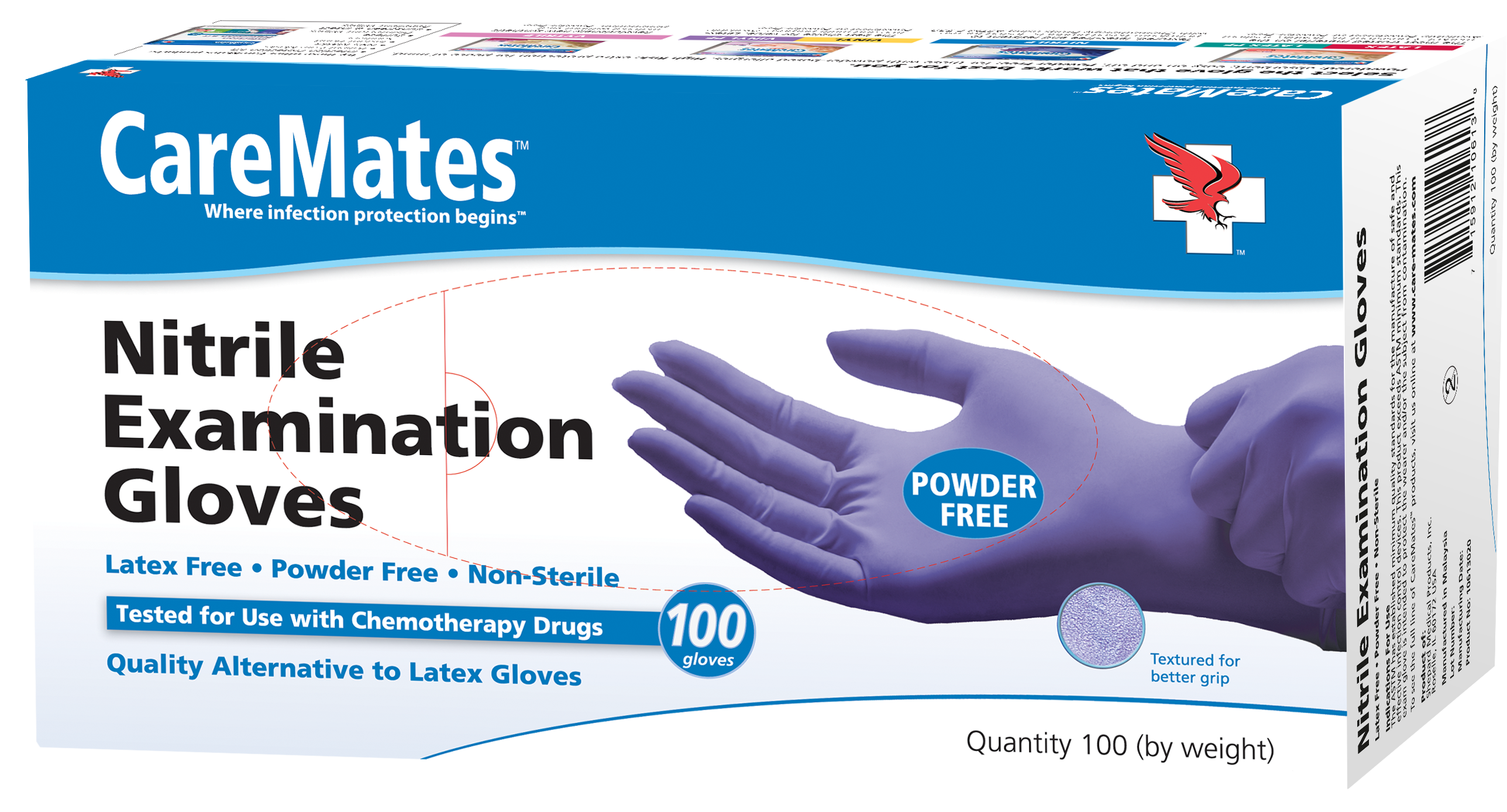 CareMates Nitrile Powder-Free Textured Examination Gloves, X-Large