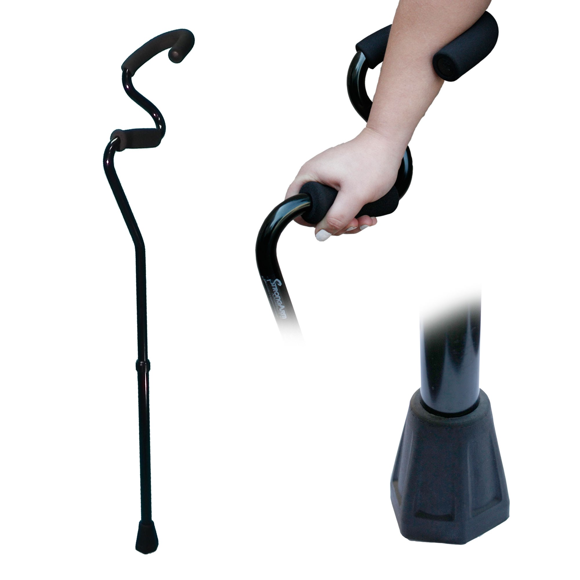 Forearm Cane with Hexagonal Floor Tip, Black