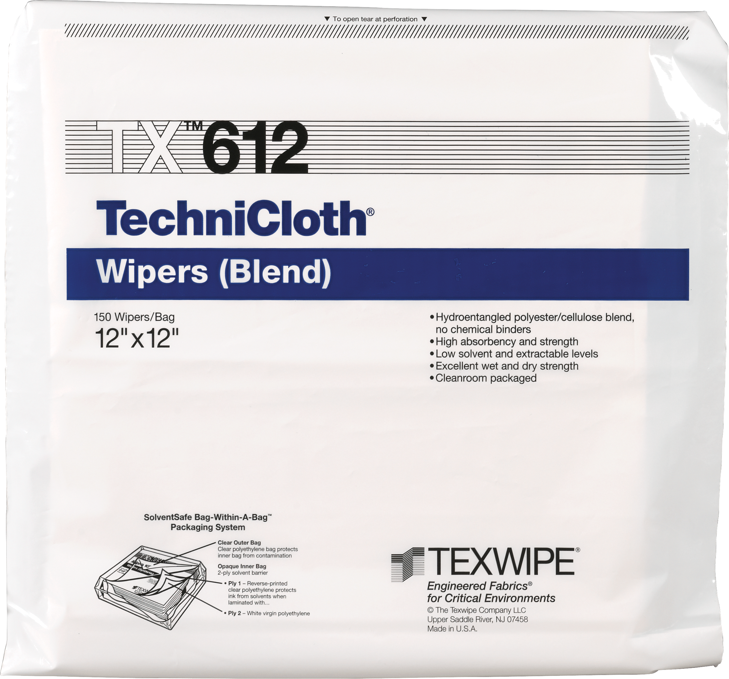 "TechniCloth Cleanroom Dry Wiper, 12"" x 12"""